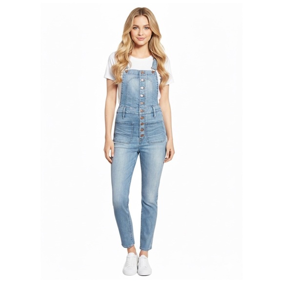 Madewell Button Front Denim Jeans Overalls Straight Leg - Picture 1 of 6
